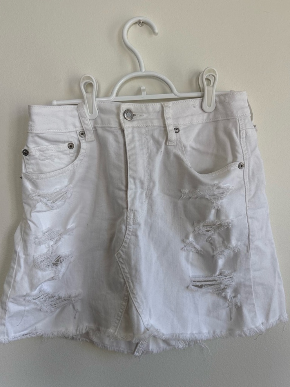 American Eagle Outfitters White Distressed Denim Mini Skirt